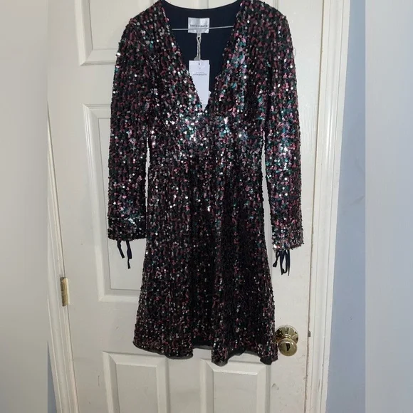 New Antik Batik Lazer Lace-up Sequin Tulle Mini Dress 🪩 SZ 6 NWT! - Picture 8 of 16